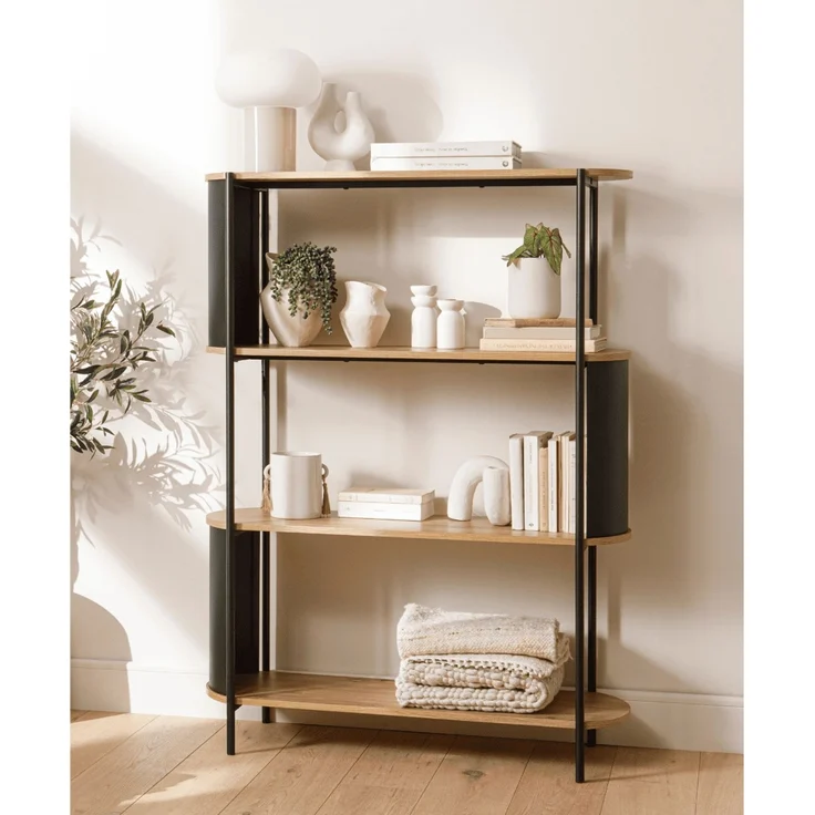 Calicosy Regal mit 4 Ebenen in Holzoptik und schwarzen Metallseiten H133,5 cm - EKLO - Helles Holz – Bild 9