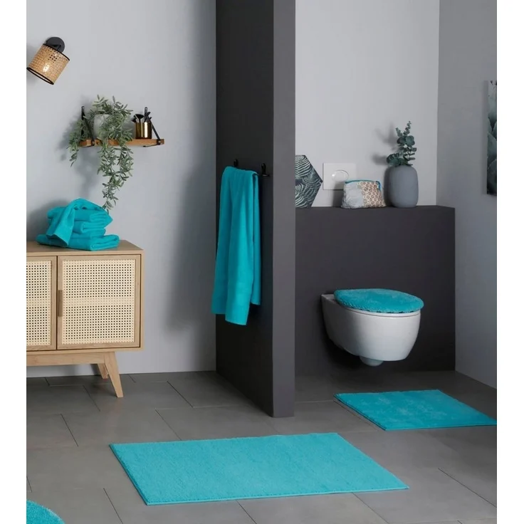 my home Badematte Vanessa, Höhe 10 mm, rutschhemmend beschichtet, fußbodenheizungsgeeignet, schnell trocknend, strapazierfähig, Polyester, rechteckig, 3-tlg. Hänge-WC Set, Badteppich, weiche Haptik, unifarben – Bild 3