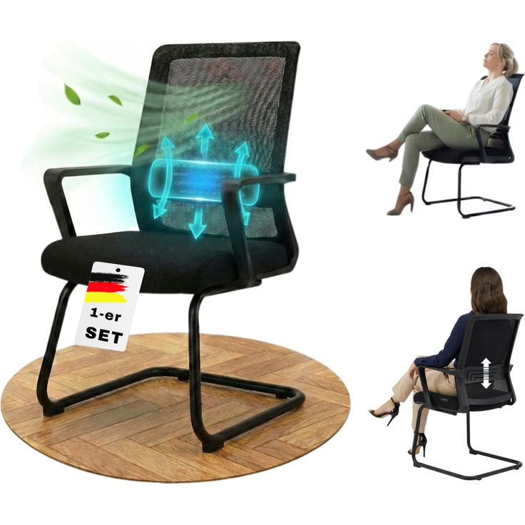 VALKENSTOL K1 - Besucherstuhl Freischwinger Schwarz mit Armlehne - Konferenzstuhl - Bürostuhl ohne Rollen - 1er Pack