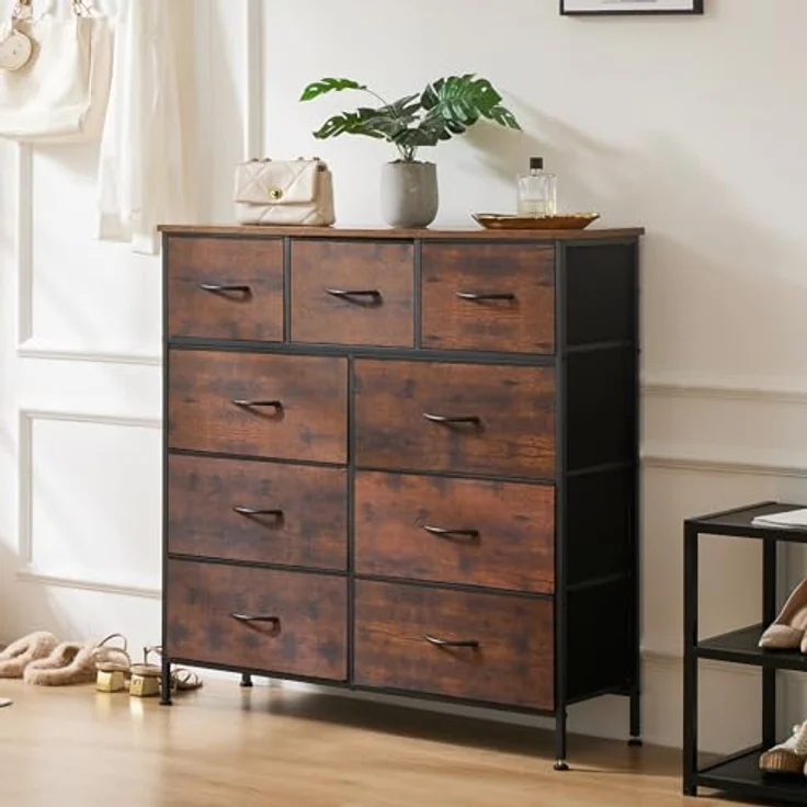 Sweetcrispy Kommode für Schlafzimmer, breite Schublade Kommode, 9 Stoffschubladen mit Griffen, Schubladen aus Stoff, Schrank, TV Stand für Schlafzimmer, Schrank, Wohnzimmer, Kinderzimmer – Bild 3
