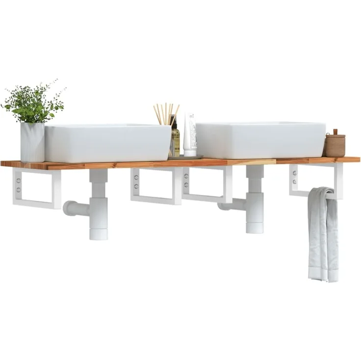 vidaXL Waschbeckenregal Wandmontage Stahl und Akazienholz 3302724