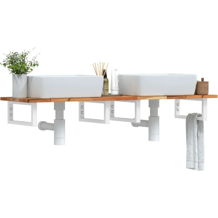 vidaXL Waschbeckenregal Wandmontage Stahl und Akazienholz 3302724 – Bild 1