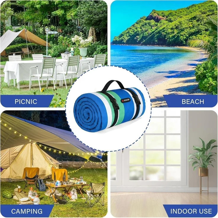 Picknickdecke extra groß wasserdicht 203 x 152 cm (Rechteckig) Blau – Bild 7