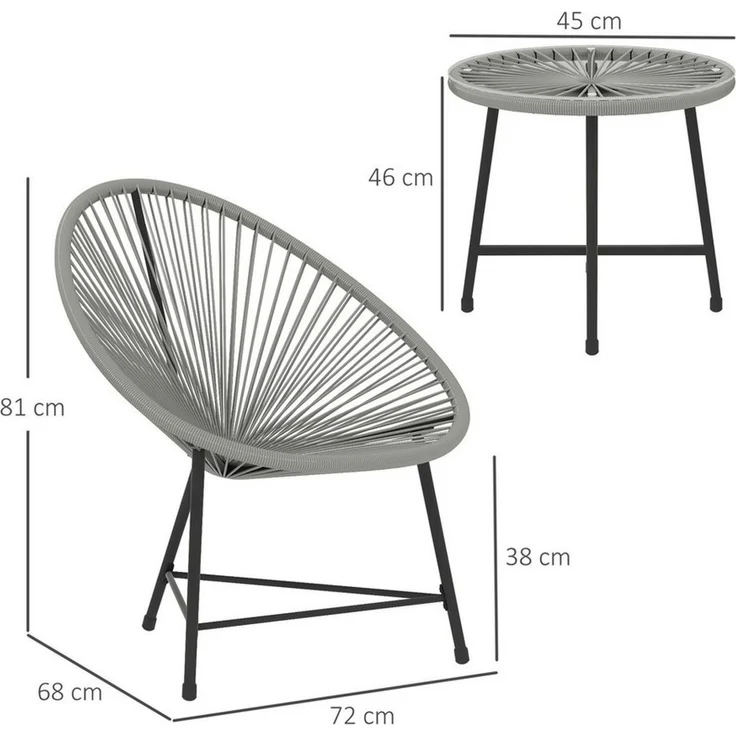Outsunny Sitzgruppe mit 2 Stühle, Tisch, (Balkonmöbel, 3-tlg, Gartenmöbel Set), für Garten, Terrasse Balkon, Grau – Bild 2