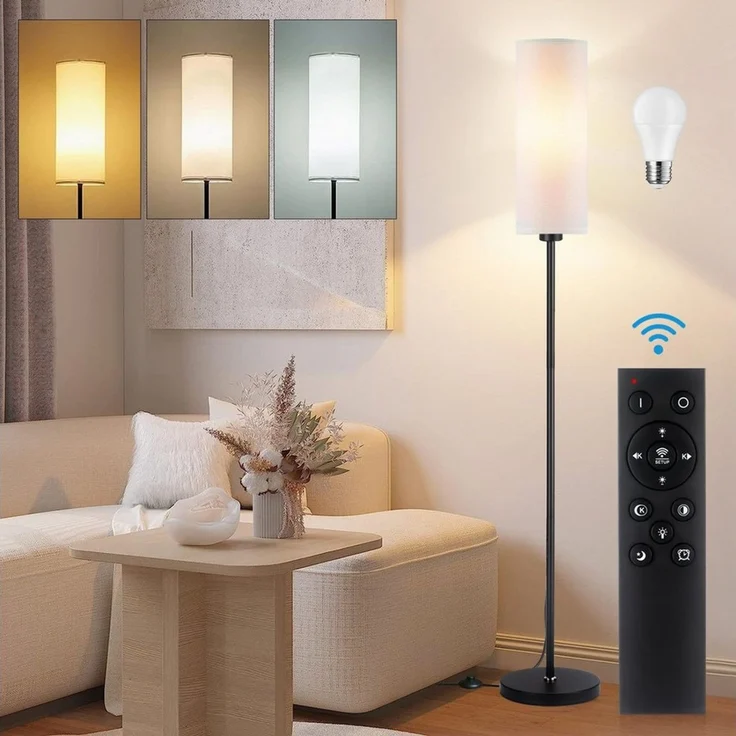 Ophy Stehlampe Stehlampe modern mit Fernbedienung – dimmbar, Fußschalter, inkl. 9 W LED, für Wohnzimmer & Raumecken – Bild 2