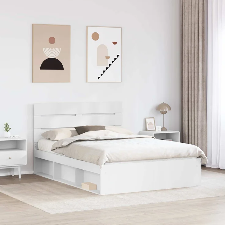 vidaXL Bettrahmen mit Kopfteil Weiß 140 x 190 cm Massives Kiefernholz 3411744 – Bild 2