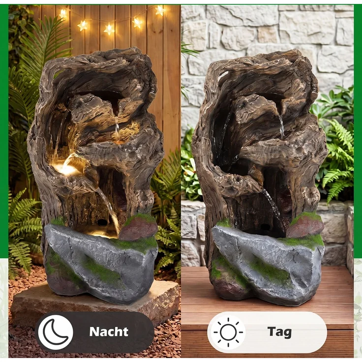 Gartenbrunnen 4-Stufiger Springbrunnen mit LED-Beleuchtung & Pumpe Wasserspiel Wetterfest SH1598 – Bild 3