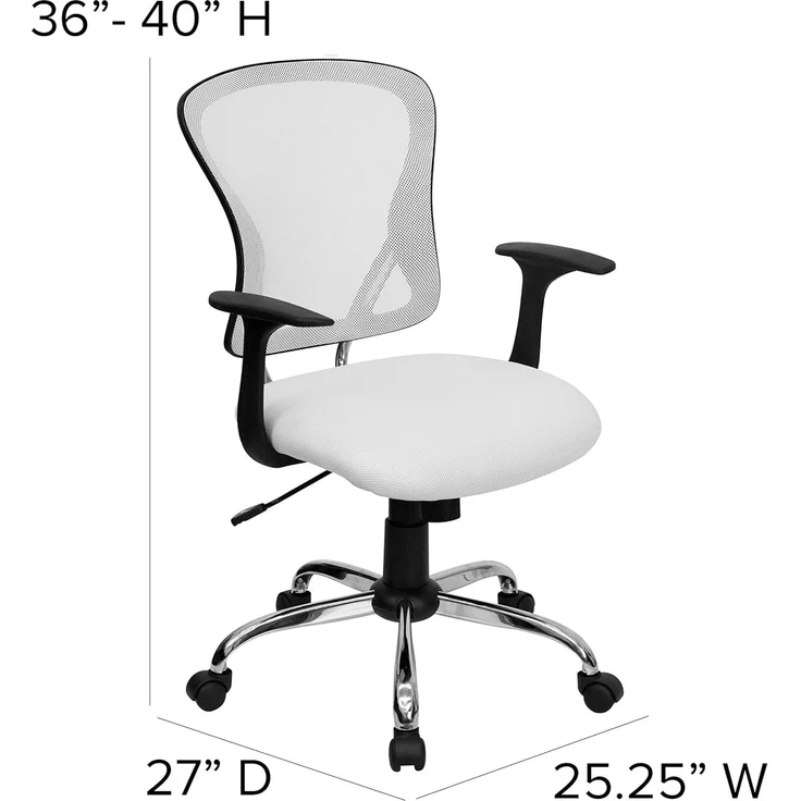 Flash Furniture Alfred Bürostuhl mit mittlerer Rückenlehne, Netzstoff, Drehstuhl mit Chromfuß und Armlehnen, Weiß – Bild 3
