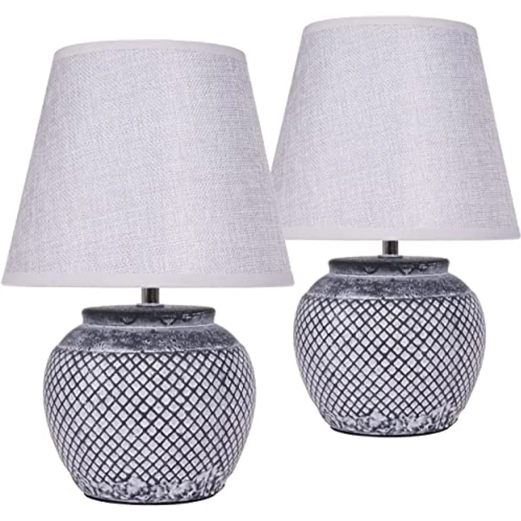 BRUBAKER 2er Set Tisch- oder Nachttischlampen, 30,5 cm Keramik Lampenfüße zweifarbig Grau mit hellgrauen Leinen Schirmen – Bild 1