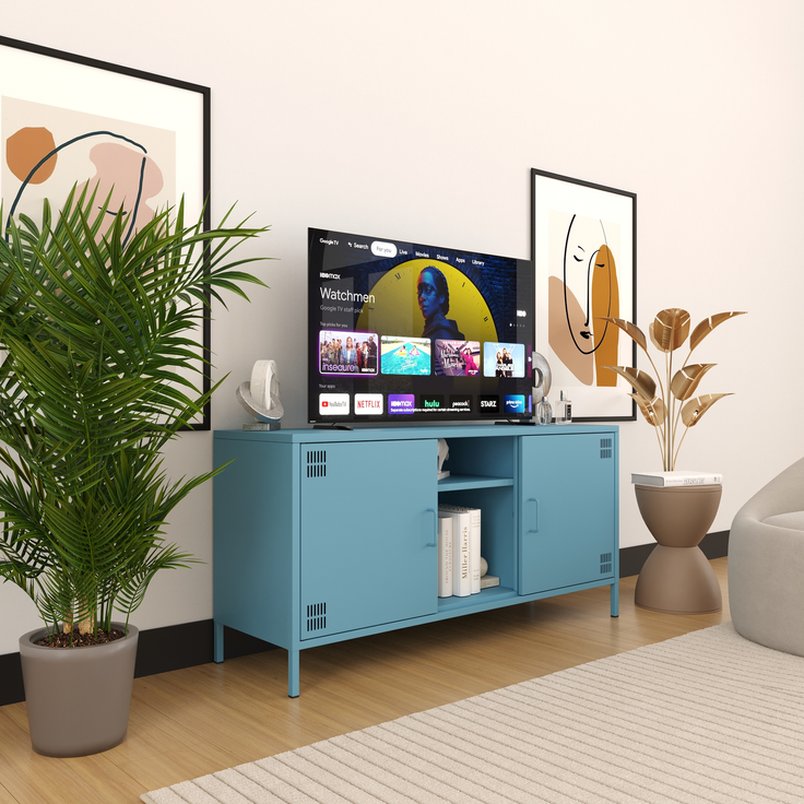 Metall Möbel Pera3, TV-Schrank 3 Regale - 130,5 x 40 x 64,5 cm Blau – Bild 7