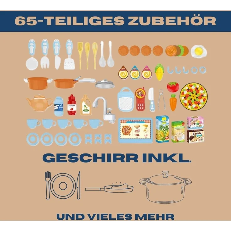 Coemo Kinderküche Susi Spielküche mit 38 tlg. Zubehör Farbe Blau – Bild 4