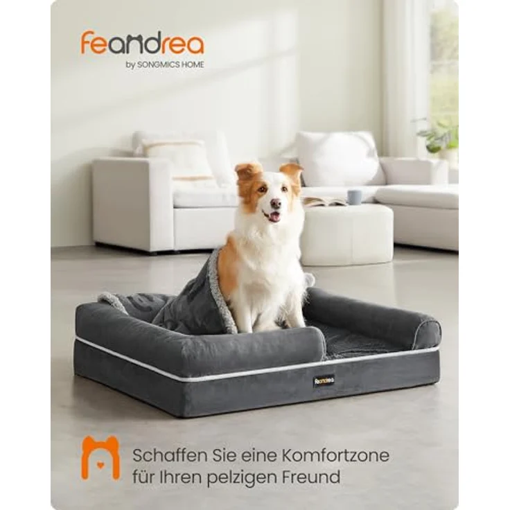 Feandrea Orthopädisches Hundebett, Hundekissen, Hundekorb, weiche Polsterung, Hundesofa, erhöhte Ränder, Bezug abnehmbar und waschbar, 91 x 71 x 20 cm, rutschfeste Unterseite, dunkelgrau PGW076G01 – Bild 3