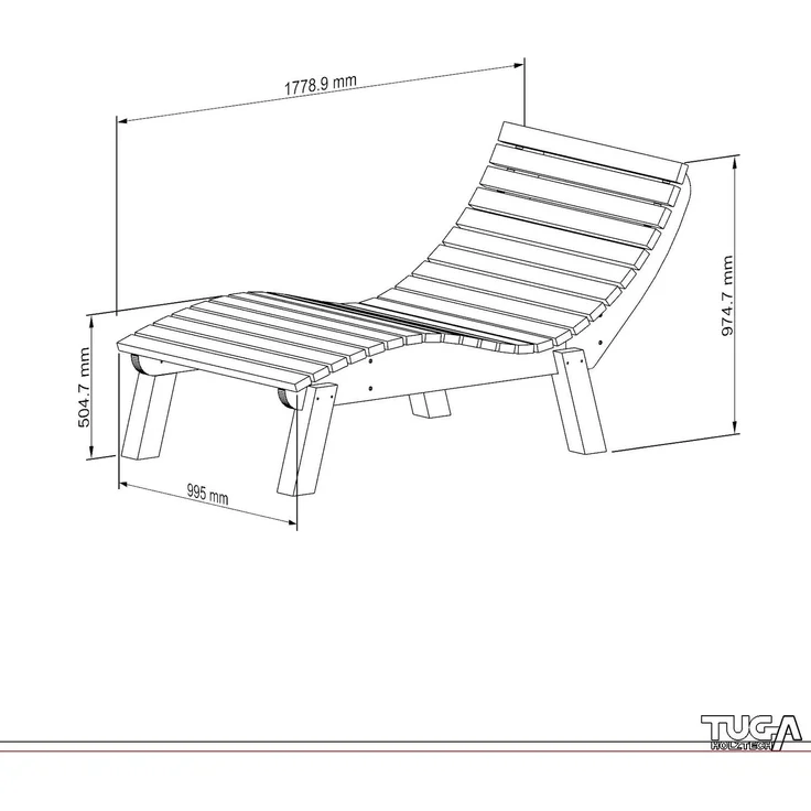 Gartenliege Relaxliege "Liege-Franzi" (Zirbe) Breite 100cm Einstiegshöhe 50cm mit Füßen – Bild 7