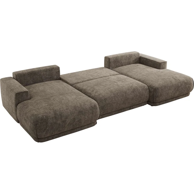 XXL Wohnlandschaft RINA U-Form 360 cm breit, Sofa mit Schlaffunktion & DL-Mechanismus, Wellenfederung, modern freistehend - Braun Schenille grob gewebt – Bild 5