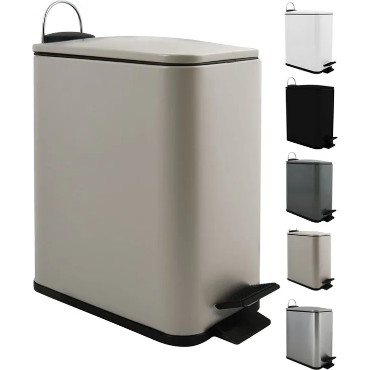 Spirella Kosmetikeimer 5 Liter Edelstahl mit Absenkautomatik und Inneneimer "Erik" Badezimmer Mülleimer Softclose Abfalleimer taupe