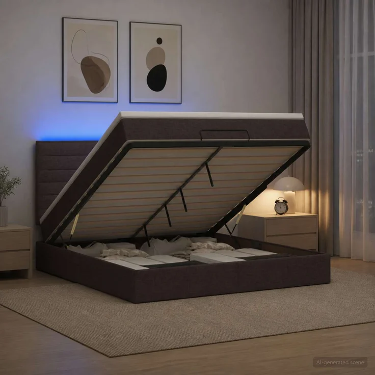 vidaXL Ottoman-Bett mit Matratze und LED Dunkelbraun 140 x 200 cm 3457996 – Bild 4