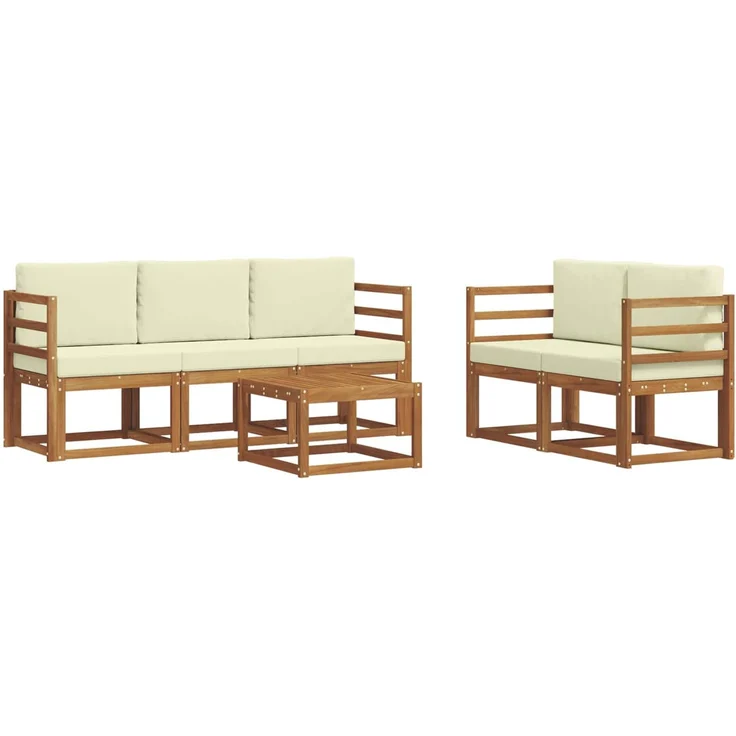 vidaXL Outdoor-Sofagarnitur mit Kissen 6 pcs Natur und Creme 3365993 – Bild 2