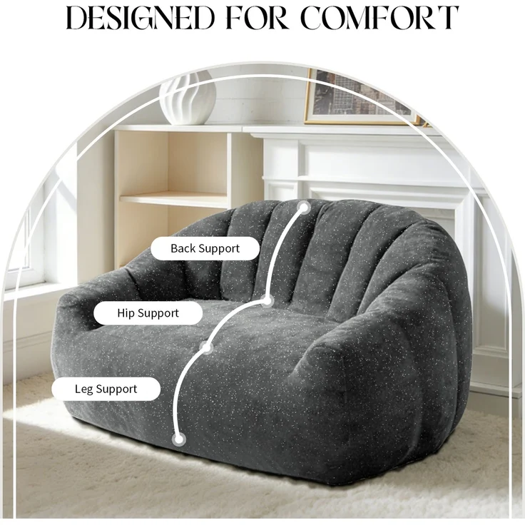 Wohnora-Starry Sky Bear Paw Sofa,Bean Bag Chairs Comfy Beanbag Chair with Spacious Design Oversized Bean Bag Sofa with Armrest with Filler for Living Room Bedroom,H 61cm x T 140cm x B 98cm,Grau – Bild 4