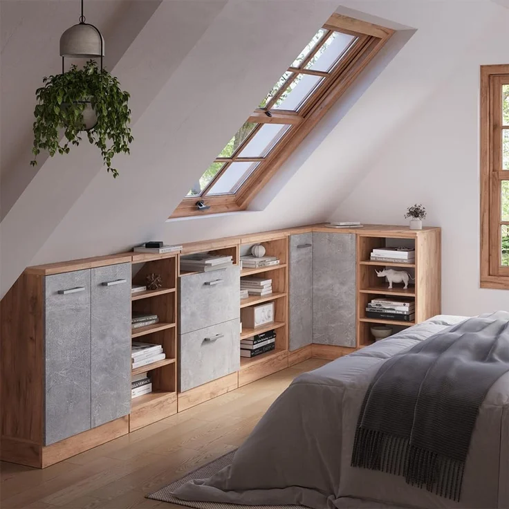 Küchenschrank für Dachschrägen R-Line Goldkraft Eiche 80 cm mit 4 Fächern Vicco – Bild 6
