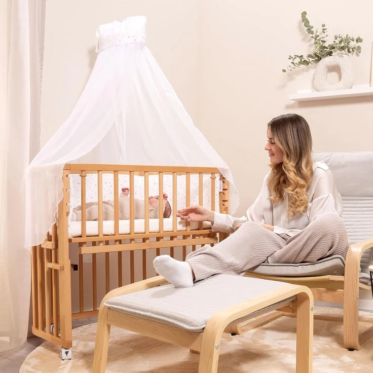 babybay Himmel Piqué mit Band passend für alle Modelle bis 96 cm Länge, Taupe Sterne weiß – Bild 5
