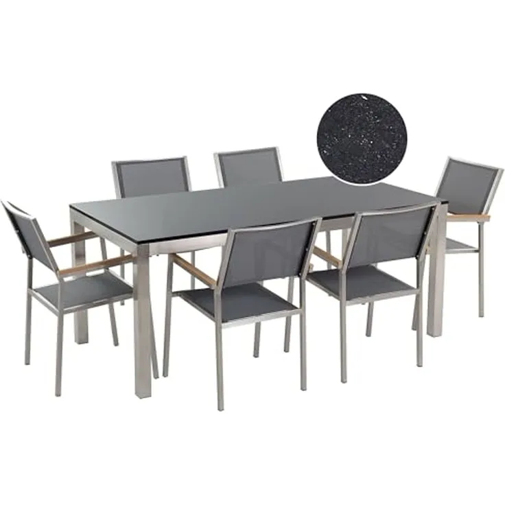 Essgruppe für 6 Personen GROSSETO Stein Granit Optik 180x90x76 cm Grau