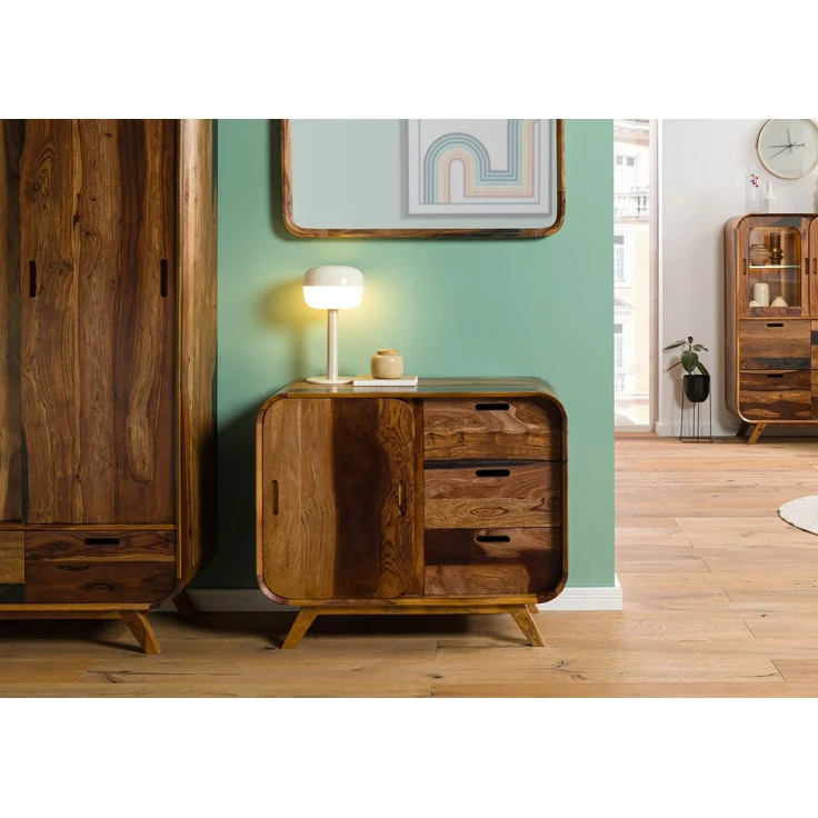 Sideboard Sheesham 90 x 40 x 75 dunkelbraun lackiert MAILAND #200 – Bild 9