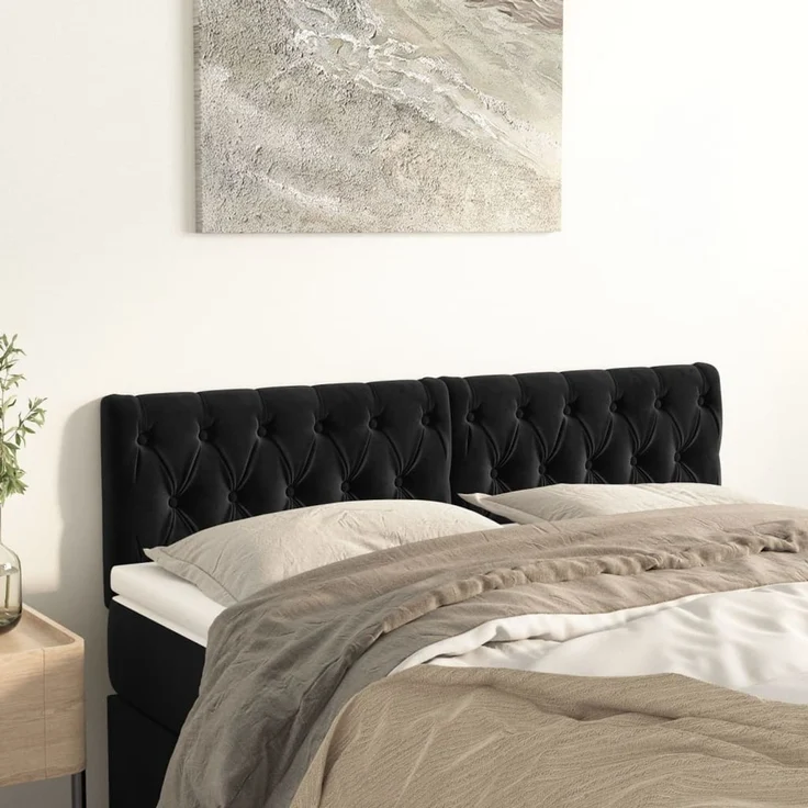 vidaXL Kopfteile 2 Stk. Schwarz 80 x 7 x 78/88 cm Samt 346364 – Bild 1