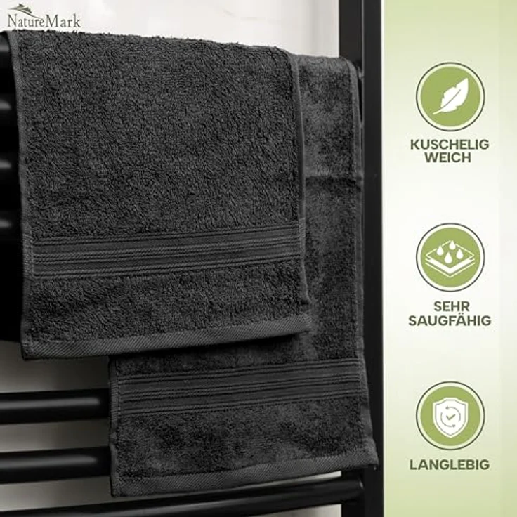 NatureMark 12er Pack Gästetücher Premium Qualität 30x50 cm GÄSTEHANDTUCH Frottiertuch-Set 100% Baumwolle Farbe: Schwarz – Bild 5