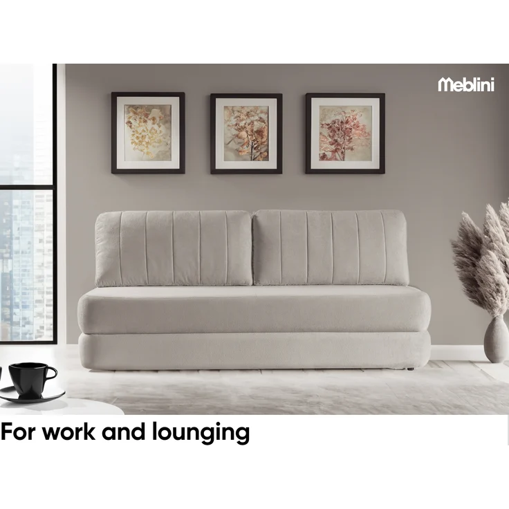 MEBLINI Sofa mit Schlaffunktion – ORBIS – 211x103x93cm – Beige Plüsch – Schlafcouch Ausziehbar - Schlafsofa mit Bettkasten - Sofabett - Couch mit Schlaffunktion – Klappsofa – Bild 2
