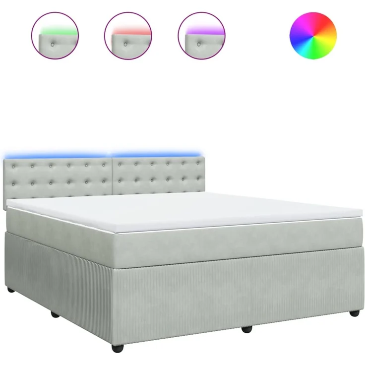 vidaXL Boxspringbett mit Matratze Hellgrau 180x200 cm Samt 3290118 – Bild 2
