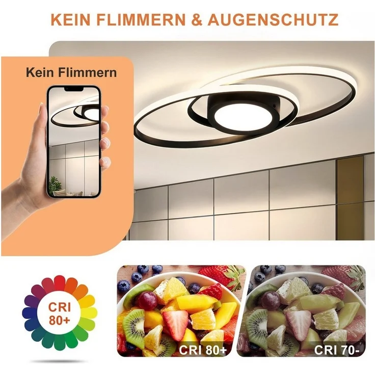 Nettlife LED Deckenleuchte Schlafzimmer Schwarz/Weiß Dimmbar Metall Wohnzimmer mit Fernbedienung, Dimmbar, LED fest integriert, Warmweiß Neutralweiß Kaltweiß, Schlafzimmer Kinderzimmer Küche Balkon perfekt als Weihnachtsgeschenk – Bild 2