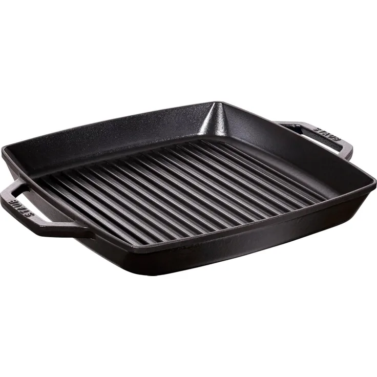STAUB Gusseisen Grillpfanne mit zwei Griffen, Induktionsgeeignet, Quadratisch, Schwarz, 33 cm
