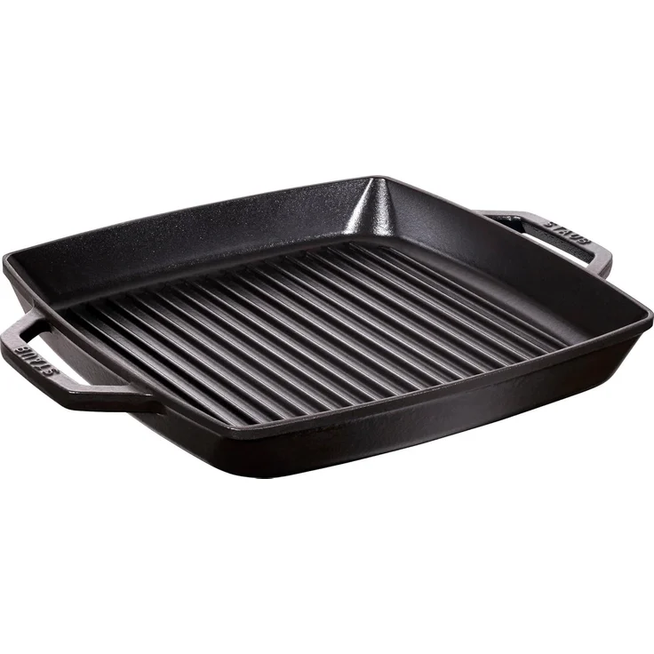 STAUB Gusseisen Grillpfanne mit zwei Griffen, Induktionsgeeignet, Quadratisch, Schwarz, 33 cm