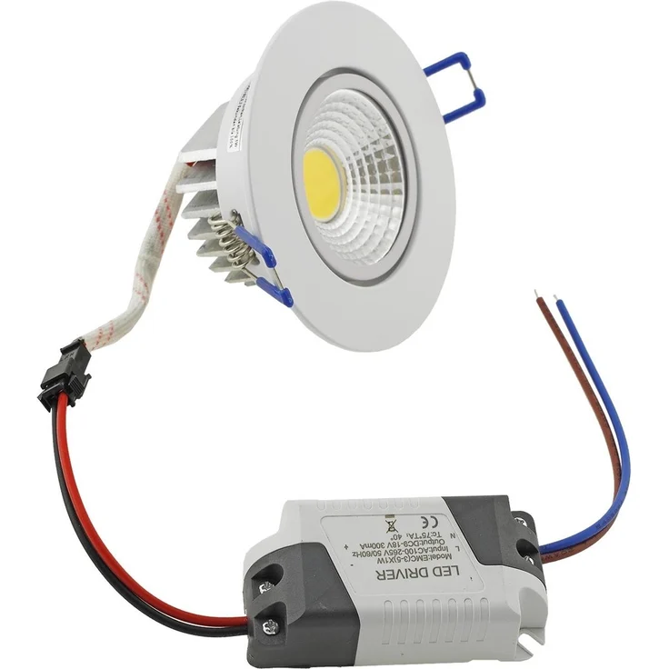 LED-Einbauleuchte "COB-5", 5W, 420lm ALU, 3000K, 95°, Ø85xT47mm, Rahmen weiß – Bild 2