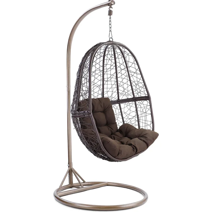 Luxus Hängesessel Fun XL Polyrattan Korb braun Gestell braun Kissen dunkelbraun