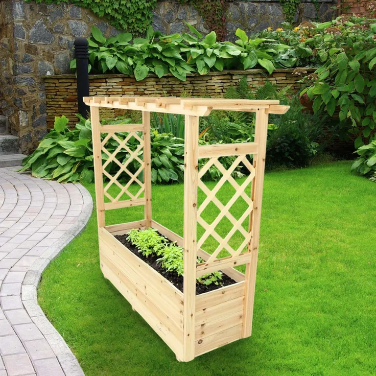 2er Set Pflanzkästen mit Rankgittern & Dach - Tannenholz - 98 x 33 x 103cm – Bild 4
