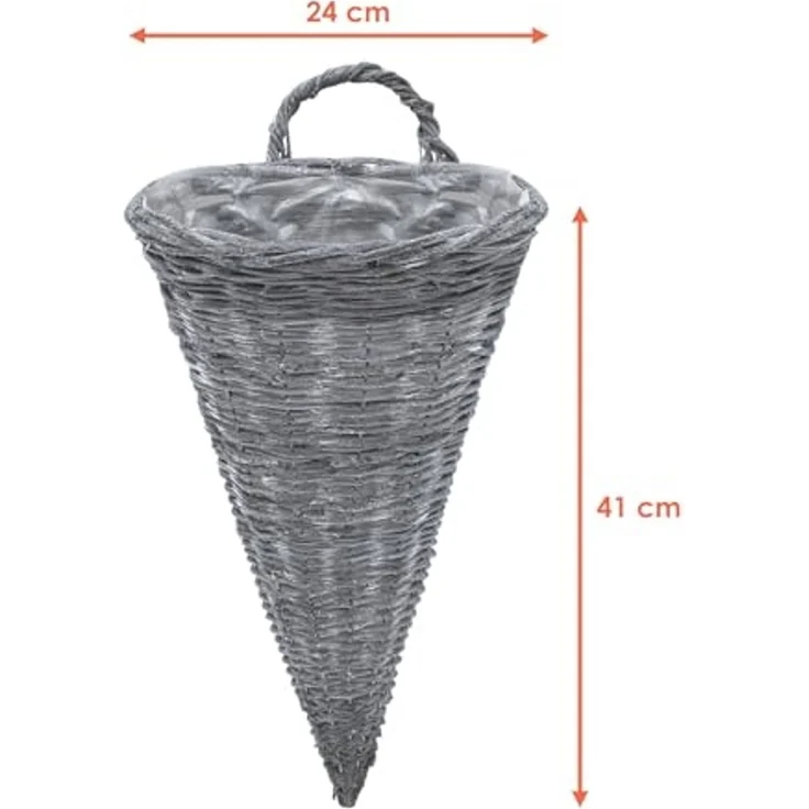 Spetebo Übertopf Wand Blumenampel 41 x 24 cm shabby grau - 2er Set (Packung, 1 St, 1 tlg), Rattan Hänge Pflanzkorb für Innen und Außen – Bild 2