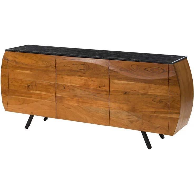 Sideboard Akazie 184x40x75 natur lackiert / Marmor schwarz MONTREAL #127