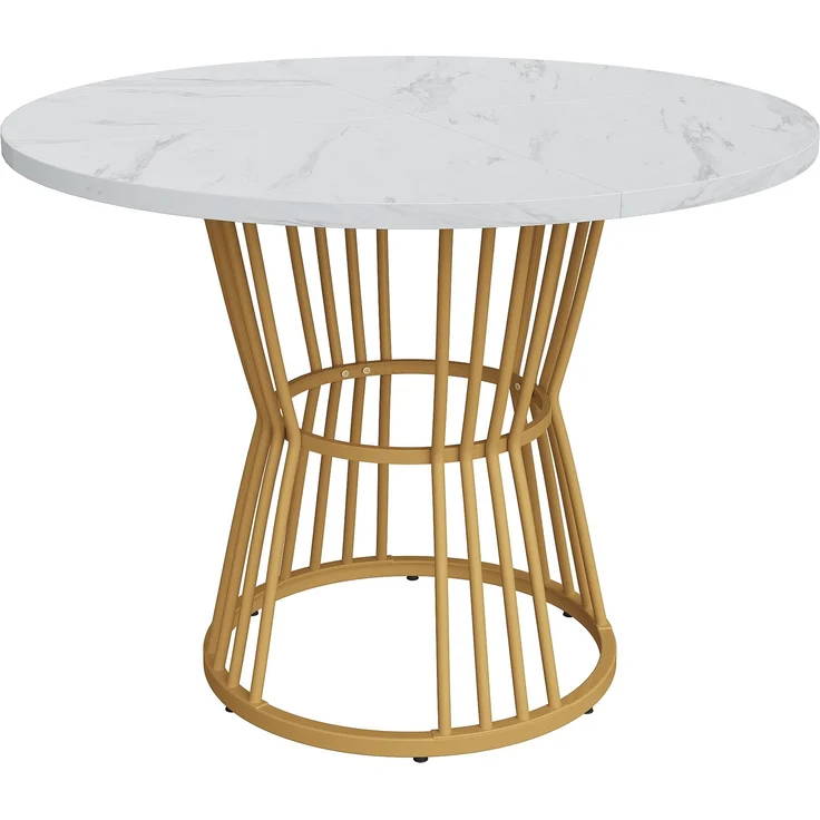 Runder Esstisch 100 cm Durchmesser x 75 cm Höhe, MDF-Tischplatte mit Marmormuster, stabiles Metallgestell, runder Küchentisch für Esszimmer – Bild 7