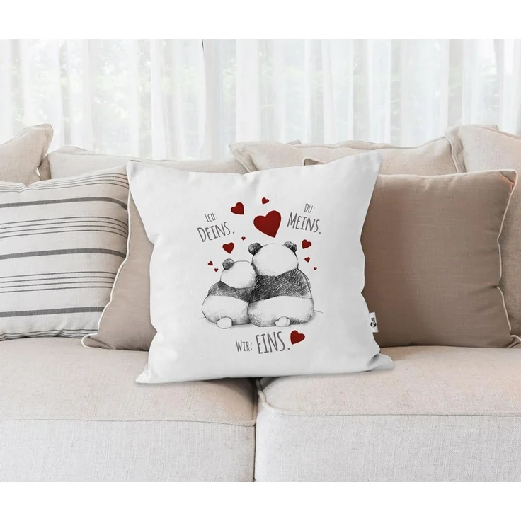 MoonWorks Dekokissen Kissenbezug Kissenhülle Panda Motiv Spruch Ich Deins Du Meins Wir Eins Liebes-Geschenk Partner Liebesbeweis Moonworks® – Bild 3