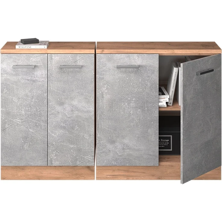 Küchenschrank für Dachschrägen R-Line Beton 140 cm 2er Set Schrankkorpuss 60 cm Tiefe Vicco – Bild 5