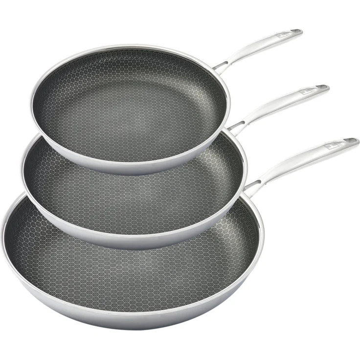 HENSSLERS Pfannen-Set, Edelstahl (Set, 3-tlg, 1x Bratpfanne Ø 20 cm, 1x Bratpfanne Ø 24 cm, 1x Bratpfanne Ø 28 cm), 3-Schicht Material, Wabenstruktur und Antihaftbeschichtung, Induktion – Bild 1