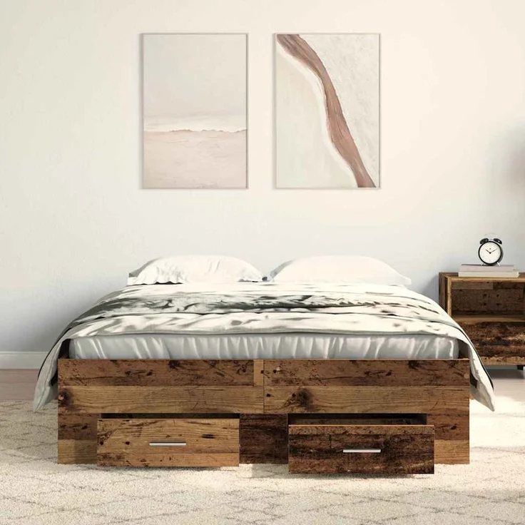 vidaXL Bettrahmen mit Schubladen Altholz 120 x 200 cm Holzwerkstoff 3333969 – Bild 3