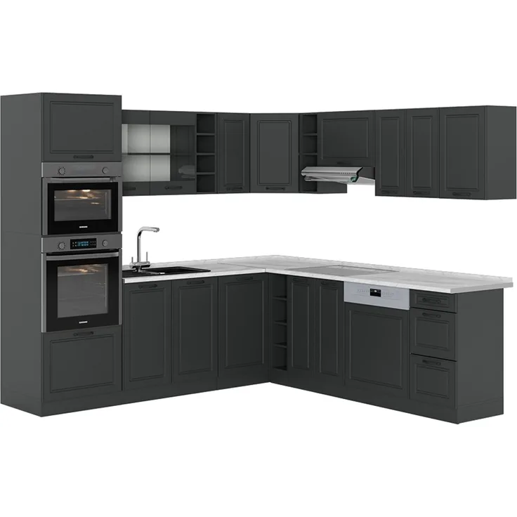 Eckküche R-Line Anthrazit Landhaus/Anthrazit 247 x 60 cm , AP Marmor Vicco
