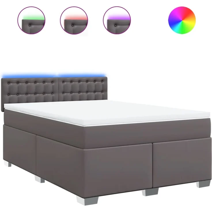 vidaXL Boxspringbett mit Matratze Grau 160x200 cm Kunstleder 3288430 – Bild 2