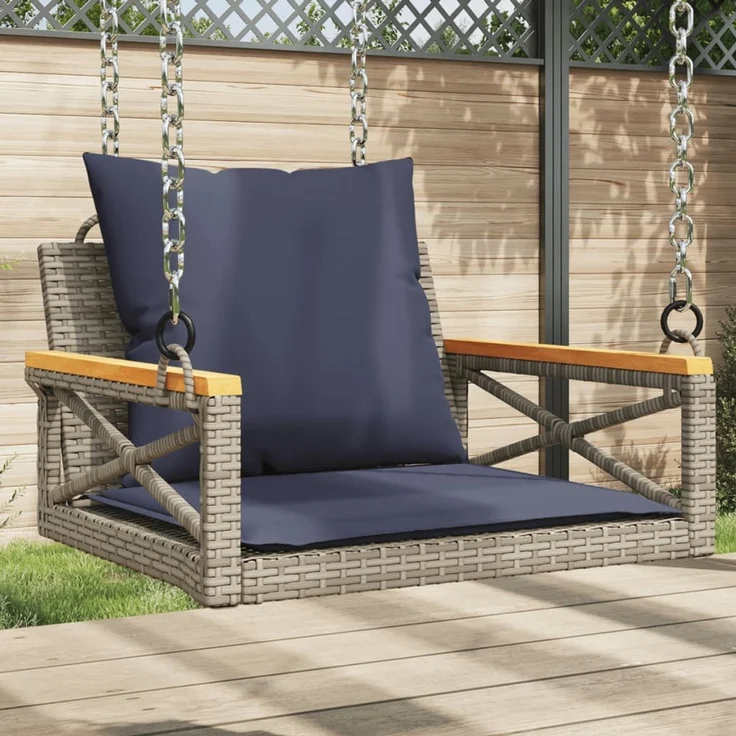 vidaXL Hängesessel mit Kissen Grau 63x62x40 cm Poly Rattan 368177 – Bild 1