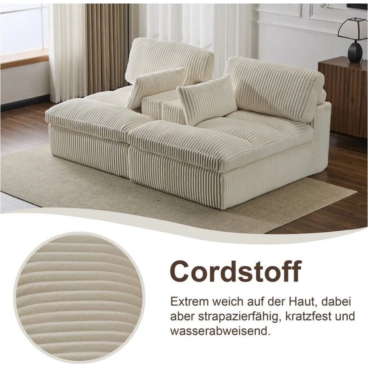 Leawin Sofa Cordsofa 2-Sitzer mit Bettfunktion, modernes Schlafsofa für Wohnzimmer, Weicher Cordbezug, flexible Kombination & ideal für kleine Räume – Bild 3