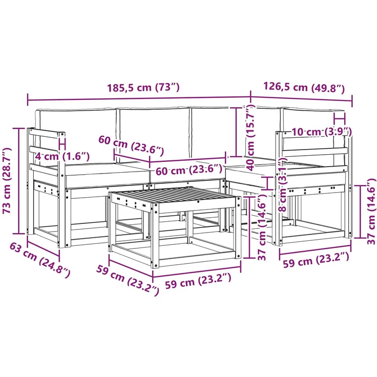 vidaXL Outdoor-Sofagarnitur mit Kissen 5 pcs Natur und Creme 3366343 – Bild 10
