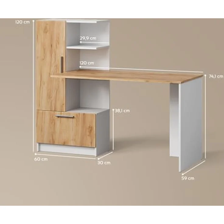 Livinity® Schreibtisch Lorena, Weiß/Goldkraft Eiche, 150 x 120.1 cm mit 2 Türen (1-St) – Bild 4