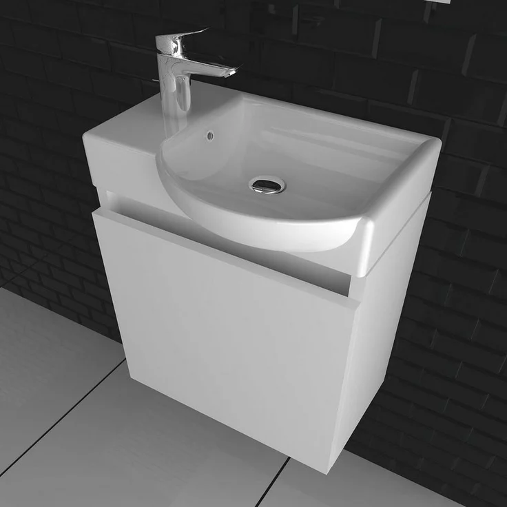 Alpenberger Badmöbel-Set Gäste WC Möbel Set - Waschtisch mit Waschbeckenunterschrank Weiß, (Komplett-Set 2-tlg. Vormontiert, 2-St, Bad Waschtisch mit Waschtischunterschrank hängend), Bad Waschbecken mit Unterschrank 45 cm Breit – Bild 3